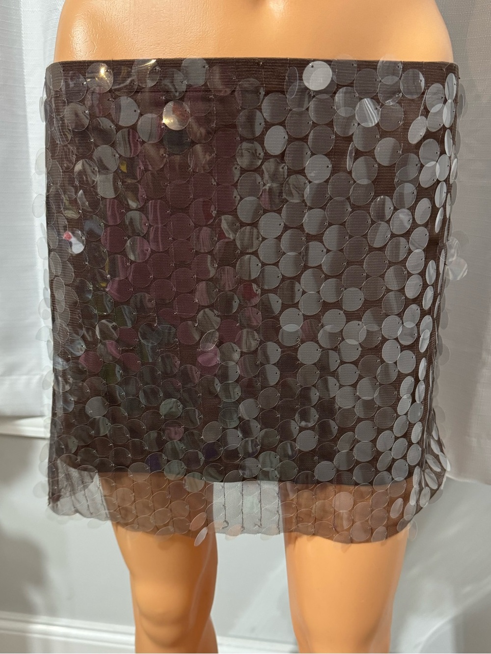 Cool Sincerely Jules size M brown pull on mini skirt large sequins new